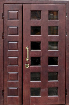 Входная стальная дверь со множественными квадратными стеклопакетами-4